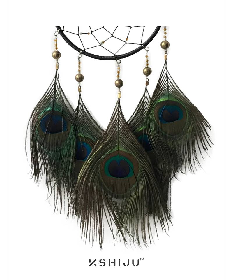 Kshiju  handmade peacock feather pendant car hanging gift craft dream catcher wall art, spiritual, boho wall decor