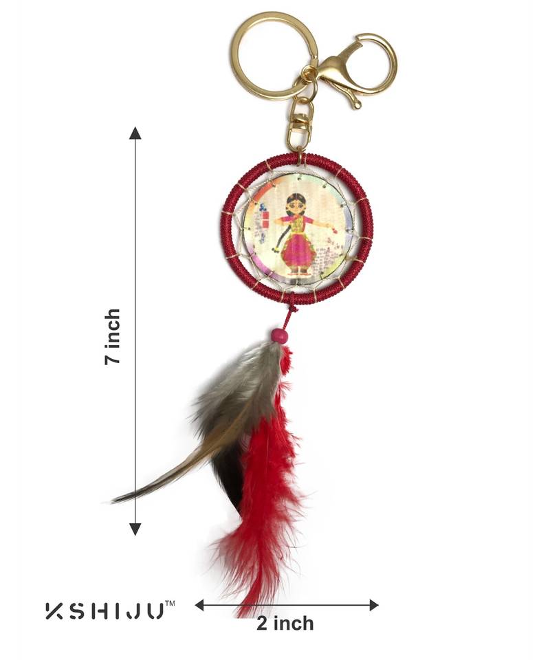 classic print multicolor indian dance form bharatnatyam dream catcher lucky charm key chain keyring handbag charm