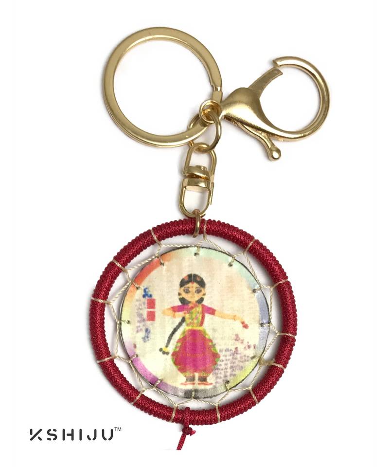 classic print multicolor indian dance form bharatnatyam dream catcher lucky charm key chain keyring handbag charm