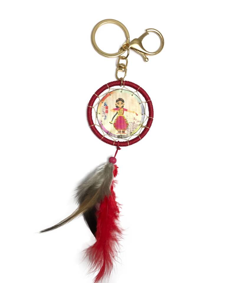 classic print multicolor indian dance form bharatnatyam dream catcher lucky charm key chain keyring handbag charm