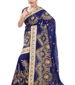 Blue embroidered georgette saree with blouse