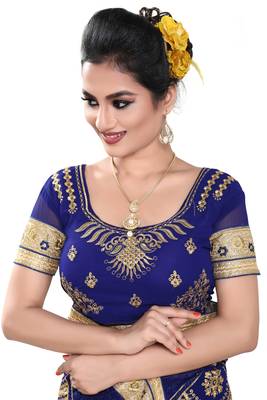 Blue embroidered georgette saree with blouse 3