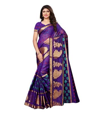 Purple woven chanderi silk saree with blouse 1