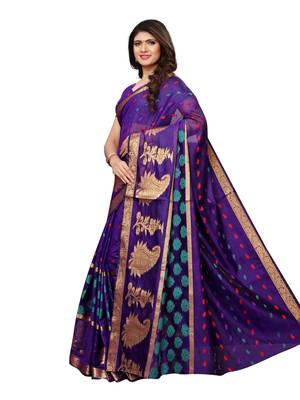 Purple woven chanderi silk saree with blouse 2