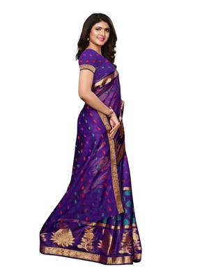 Purple woven chanderi silk saree with blouse 3