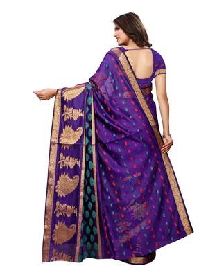 Purple woven chanderi silk saree with blouse 4
