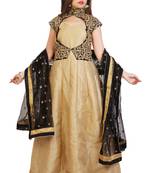 Cream bhagalpuri silk plain semi stitched anarkali suits with unstitched jacket
