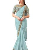 Light_Blue Plain Lycra Saree With Blouse