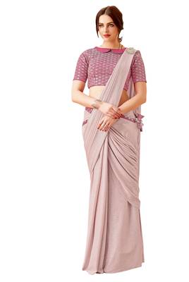Pink Plain Lycra Saree With Blouse 1