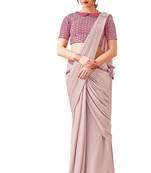 Pink Plain Lycra Saree With Blouse