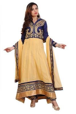 Beige Georgette embroidered semi stitched Anarkali Suit 1