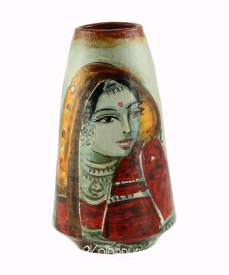 Handmade Pots With Handpainted Village Lady Multicolor Design Teracotta Home Decor/ Flower Pot 1