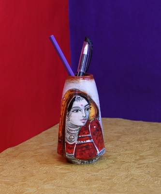 Handmade Pots With Handpainted Village Lady Multicolor Design Teracotta Home Decor/ Flower Pot 3