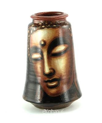 Handmade Pots With Handpainted Bhudha Face Brown Teracotta Home Decor/ Flower Pot 1