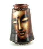 Handmade Pots With Handpainted Bhudha Face Brown Teracotta Home Decor/ Flower Pot