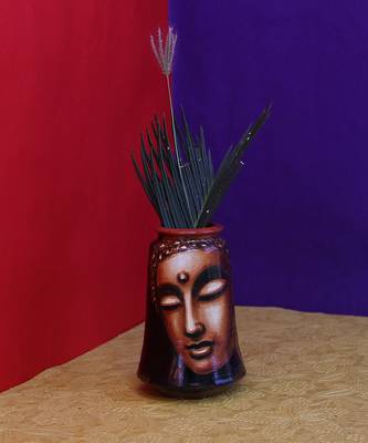 Handmade Pots With Handpainted Bhudha Face Brown Teracotta Home Decor/ Flower Pot 3