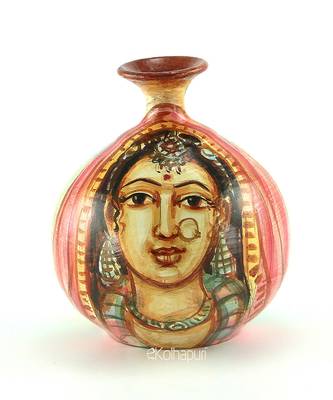 Handmade Pots With Handpainted Village Lady Multicolor Design Teracotta Home Decor/ Flower Pot 1