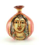 Handmade Pots With Handpainted Village Lady Multicolor Design Teracotta Home Decor/ Flower Pot