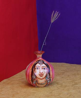 Handmade Pots With Handpainted Village Lady Multicolor Design Teracotta Home Decor/ Flower Pot 3