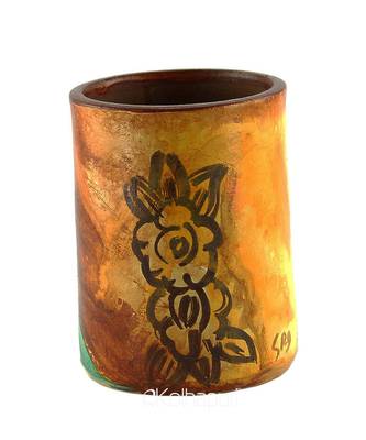 Handmade Pots With Handpainted Rajasthani Women Multicolor Design Teracotta Pen Holder 2