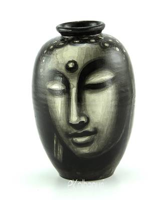 Handmade Pots With Handpainted Bhudha Face Black Teracotta Design Home Decor/ Flower Pot 1