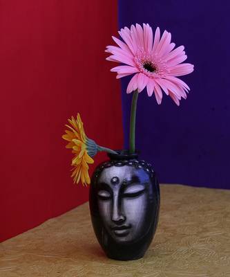 Handmade Pots With Handpainted Bhudha Face Black Teracotta Design Home Decor/ Flower Pot 3