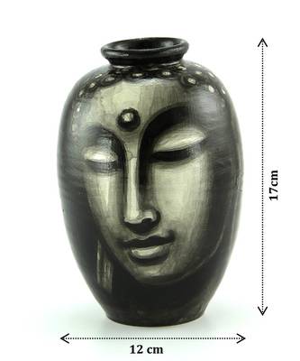 Handmade Pots With Handpainted Bhudha Face Black Teracotta Design Home Decor/ Flower Pot 4