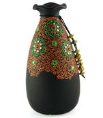 Handmade 3D Color Work Black Vase Terracotta Idols And Figurines/Home Decor/ Showpieces/Pots