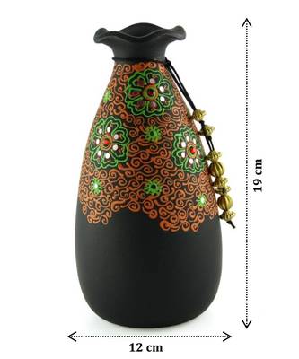 Handmade 3D Color Work Black Vase Terracotta Idols And Figurines/Home Decor/ Showpieces/Pots 4
