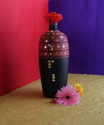 Handmade 3D Color Work Black Vase Terracotta Idols And Figurines/Home Decor/ Showpieces/Pots 2