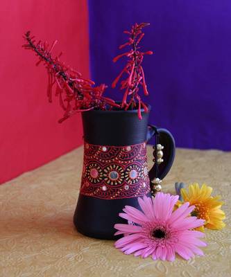 Handmade Pots With Handpainted 3D Color Work Teracotta Black Home Decor/ Flower Pot 2