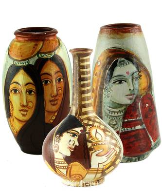 Handmade Pots With Handpainted Mix Design Three Home Decor/ Flower Pot Set 1