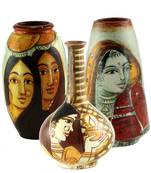 Handmade Pots With Handpainted Mix Design Three Home Decor/ Flower Pot Set