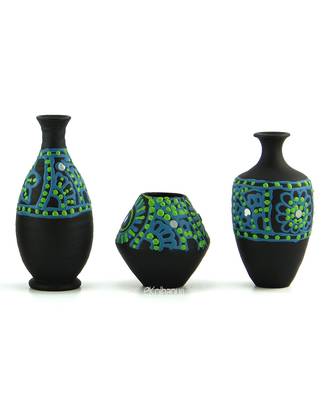 Handmade 3D Work Mini Three Show Piece Terracotta Pot Set Idols And Figurines/Home Decor/ Showpieces 1