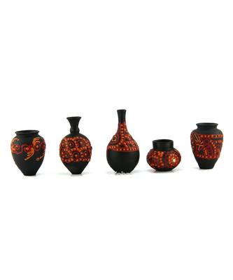 Handmade Pots With Handpainted 3D Work Mini Five Home Decor/ Flower Pot Teracotta Pot 1