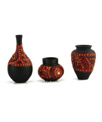 Handmade 3D Work Mini Three Show Piece Terracotta Pot Set Idols And Figurines/Home Decor/ Showpieces 1