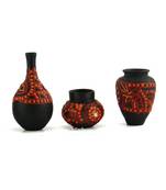 Handmade 3D Work Mini Three Show Piece Terracotta Pot Set Idols And Figurines/Home Decor/ Showpieces