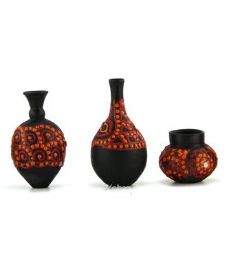 Handmade 3D Work Mini Three Show Piece Terracotta Pot Set Idols And Figurines/Home Decor/ Showpieces 1