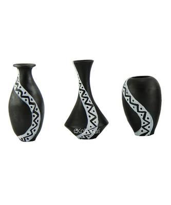 Handmade 3D Work Mini Three Show Piece Terracotta Pot Set Idols And Figurines/Home Decor/ Showpieces 1