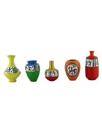 Handmade 3D Work Mini Five Show Piece Terracotta Pot Set Idols And Figurines/Home Decor/ Showpieces 1