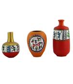 Handmade 3D Work Mini Three Show Piece Terracotta Pot Set Idols And Figurines/Home Decor/ Showpieces