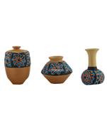 Handmade 3D Work Mini Three Show Piece Terracotta Pot Set Idols And Figurines/Home Decor/ Showpieces