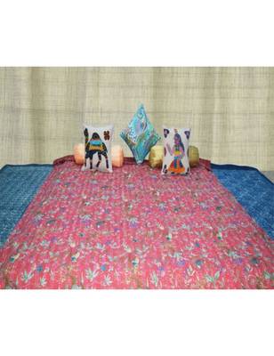 Kantha Quilt Queen Cotton Vintage Throw Blanket Multi Design Indian Handmade GDR0001 1