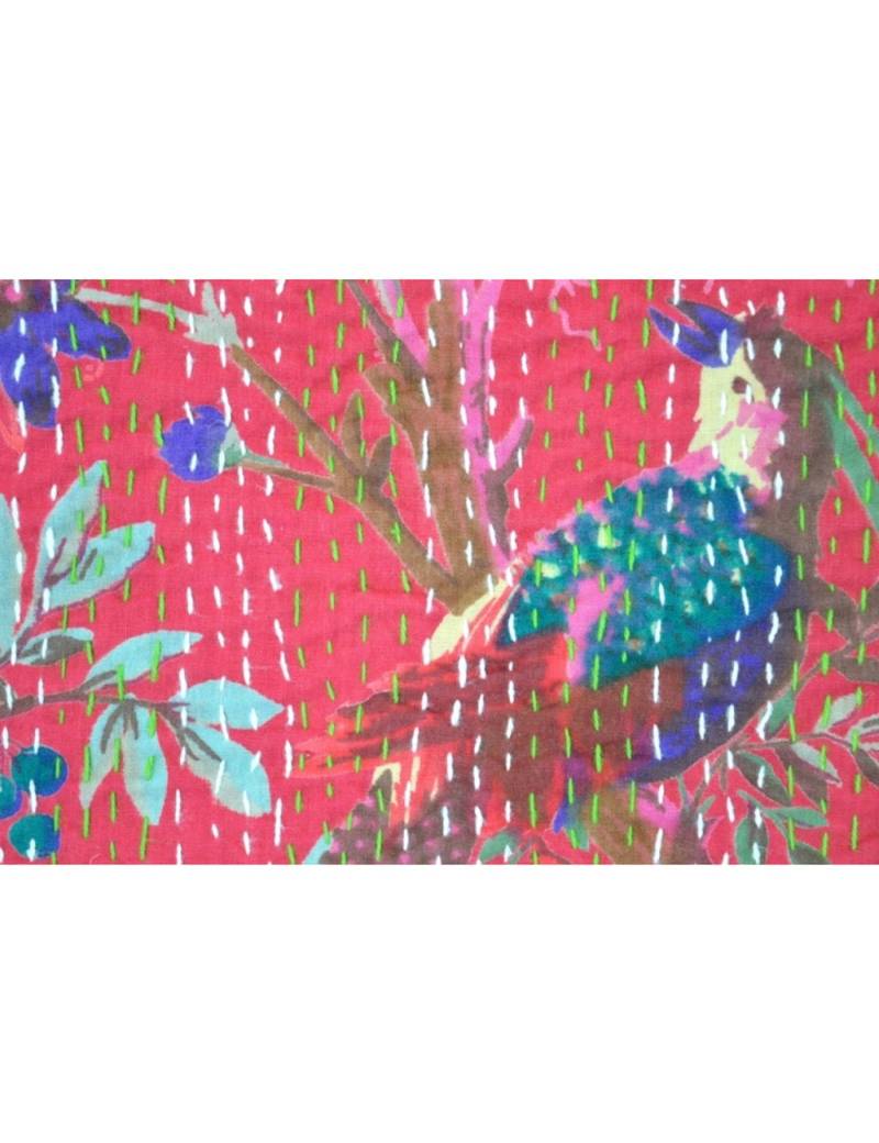 Kantha Quilt Queen Cotton Vintage Throw Blanket Multi Design Indian Handmade GDR0001