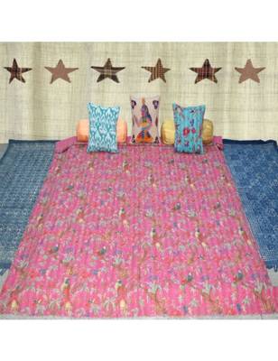 Kantha Quilt Queen Cotton Vintage Throw Blanket Multi Design Indian Handmade GDR0004 1