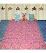 Kantha Quilt Queen Cotton Vintage Throw Blanket Multi Design Indian Handmade GDR0004
