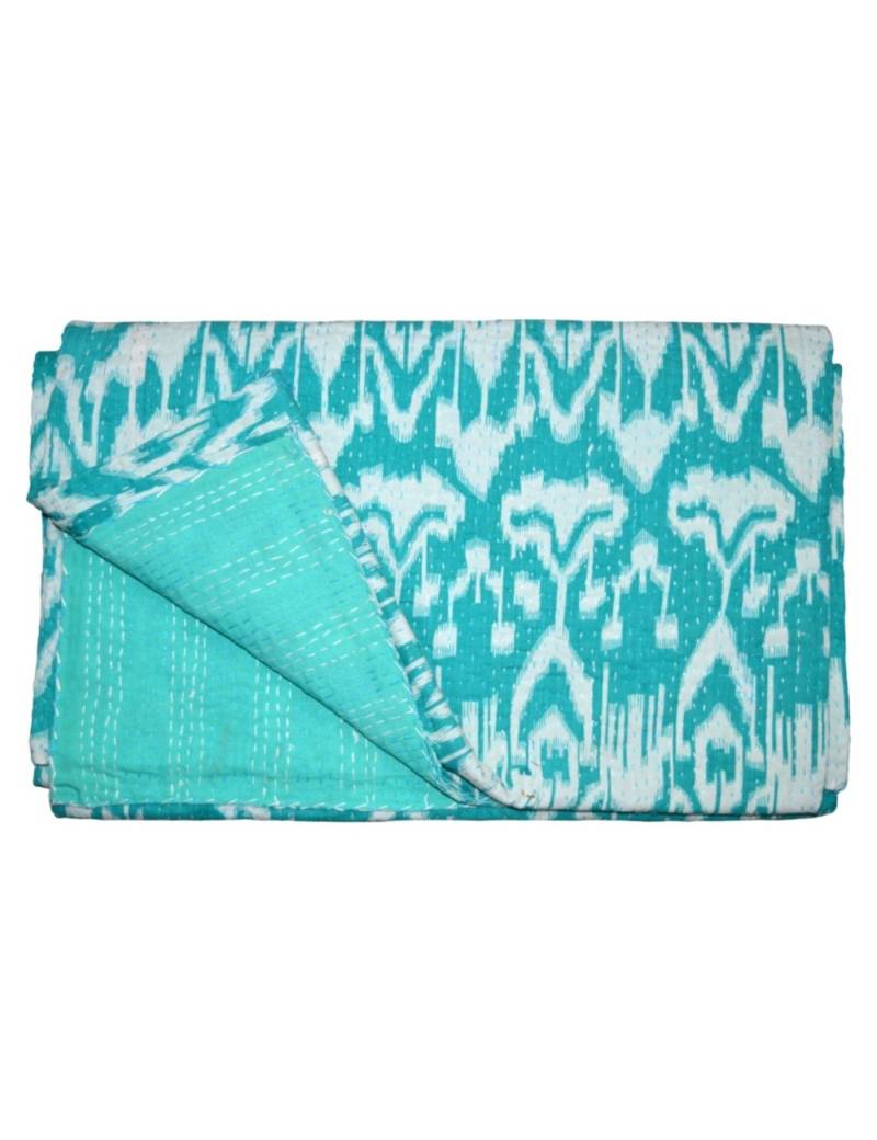 Kantha Quilt Queen Cotton Vintage Throw Blanket Multi Design Indian Handmade GDR0008