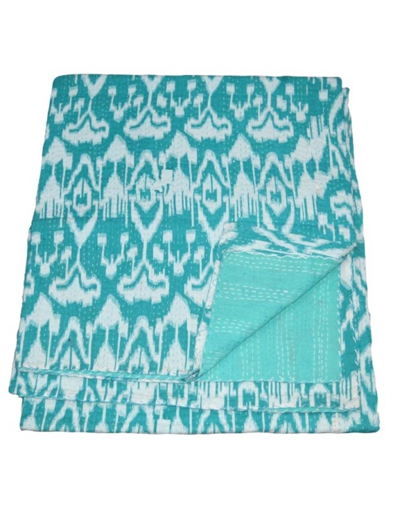 Kantha Quilt Queen Cotton Vintage Throw Blanket Multi Design Indian Handmade GDR0008