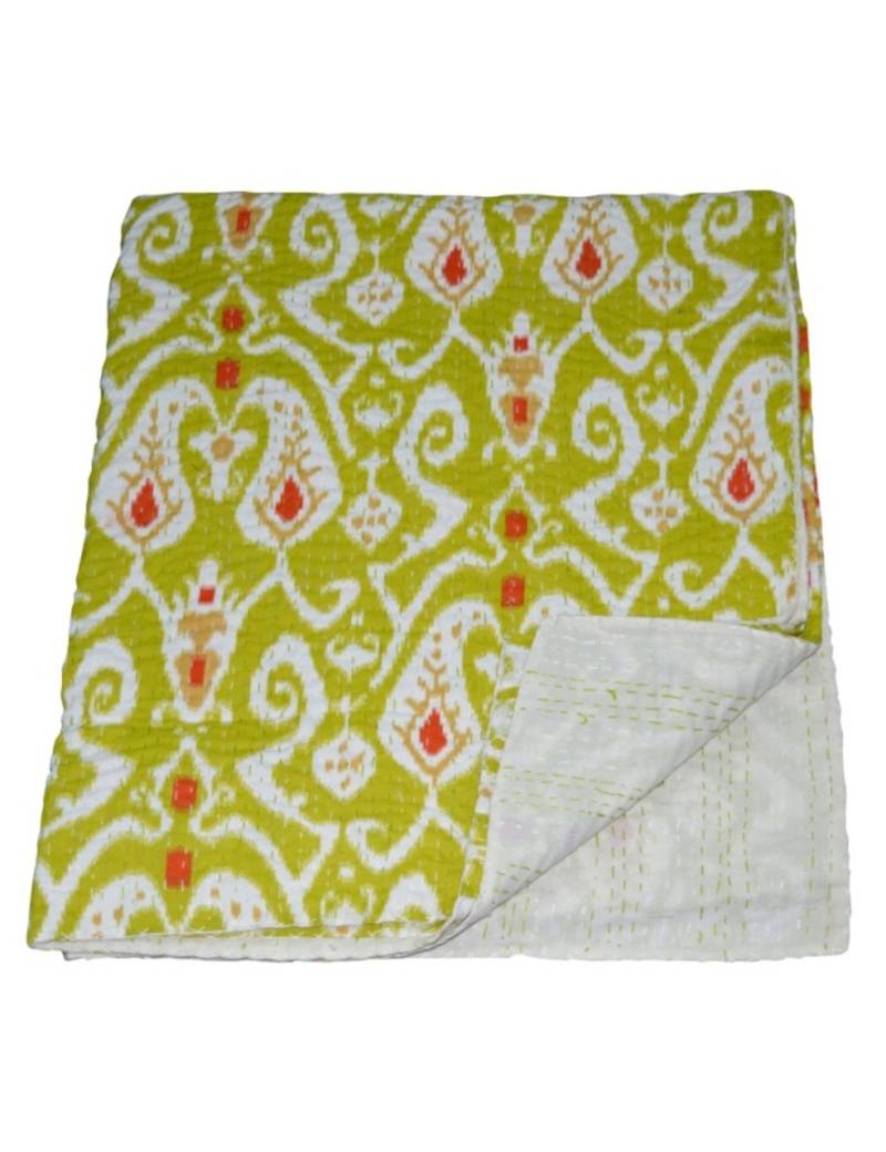 Kantha Quilt Queen Cotton Vintage Throw Blanket Multi Design Indian Handmade GDR0011