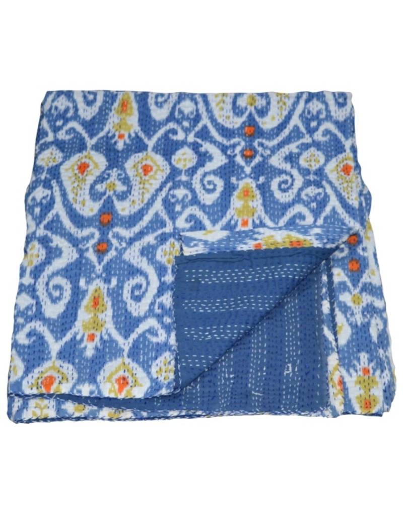 Kantha Quilt Queen Cotton Vintage Throw Blanket Multi Design Indian Handmade GDR0012